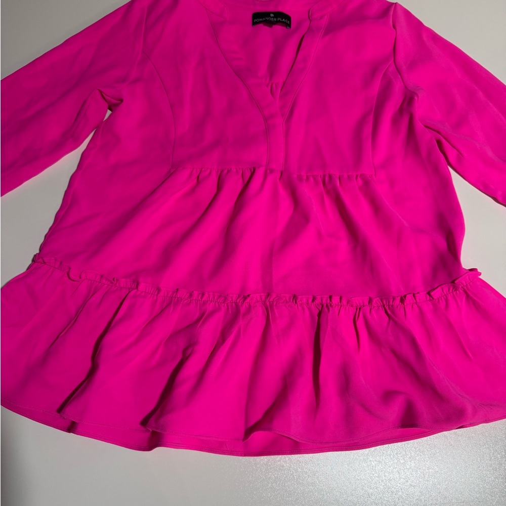 Pomander Place Women's Bright Pink Ruffle Blouse - Picture 11 of 11